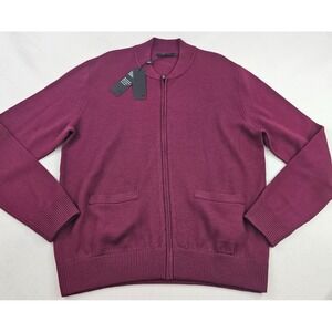Greyson Mens Wool Full Zip Sweater L Large Bordo Purple MSP23S03 Pockets NEW